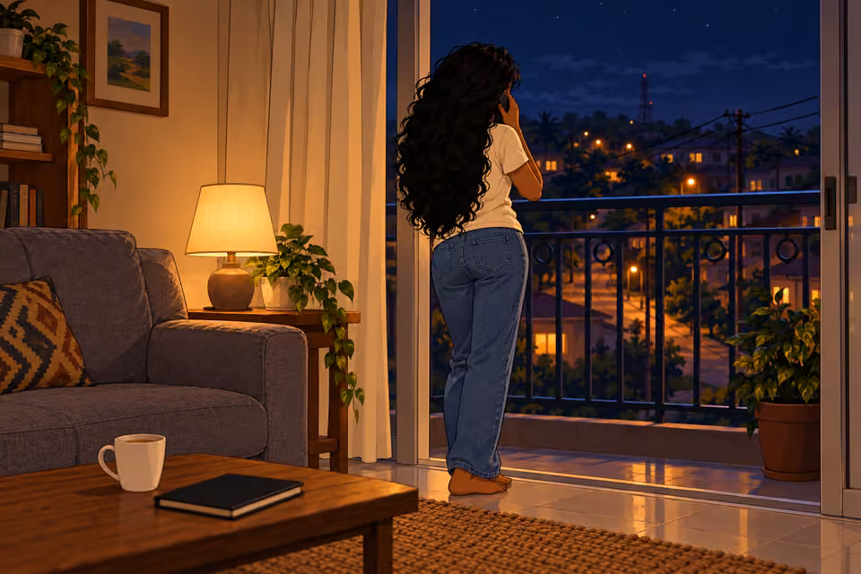 Amaka stares out the window.