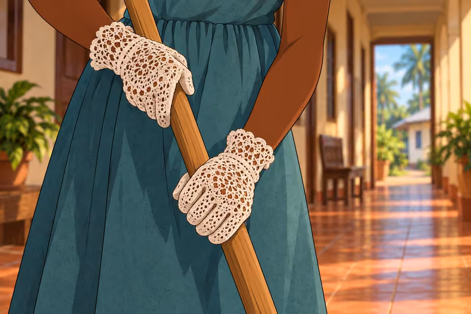 She still wears lace gloves.