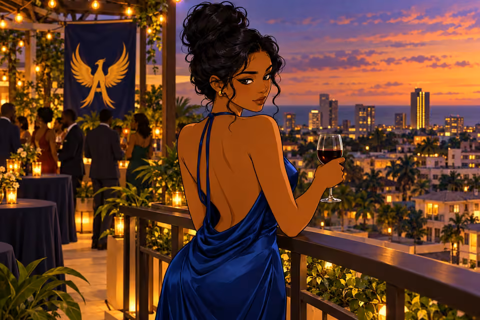 Amaka stands at the edge of the rooftop.