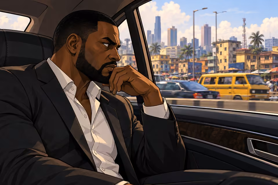 Olumide silently watches Lagos pass.