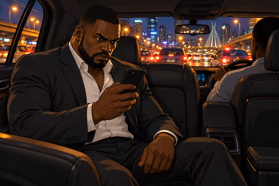Olumide races through Lagos at night.