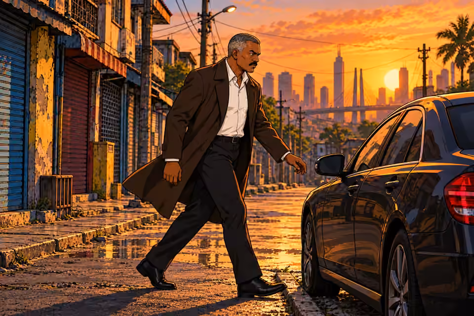Durojaiye walks toward his parked car.