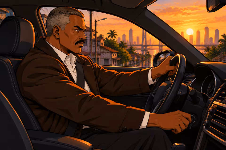 Durojaiye starts his car.