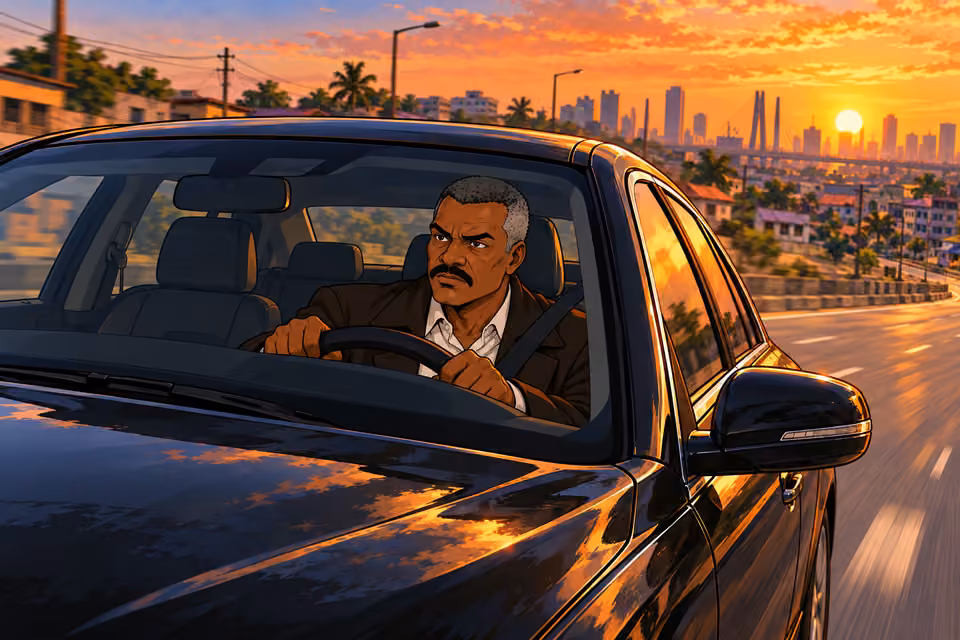 Durojaiye drives toward the warehouse.