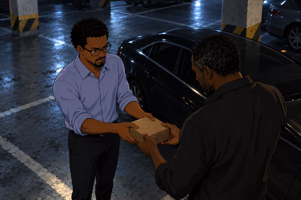 The footage shows Jide exchanging a package.