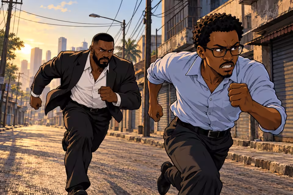 Olumide and Jide run through quiet Lagos streets.