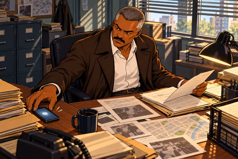A warning from his captain interrupts the detective.