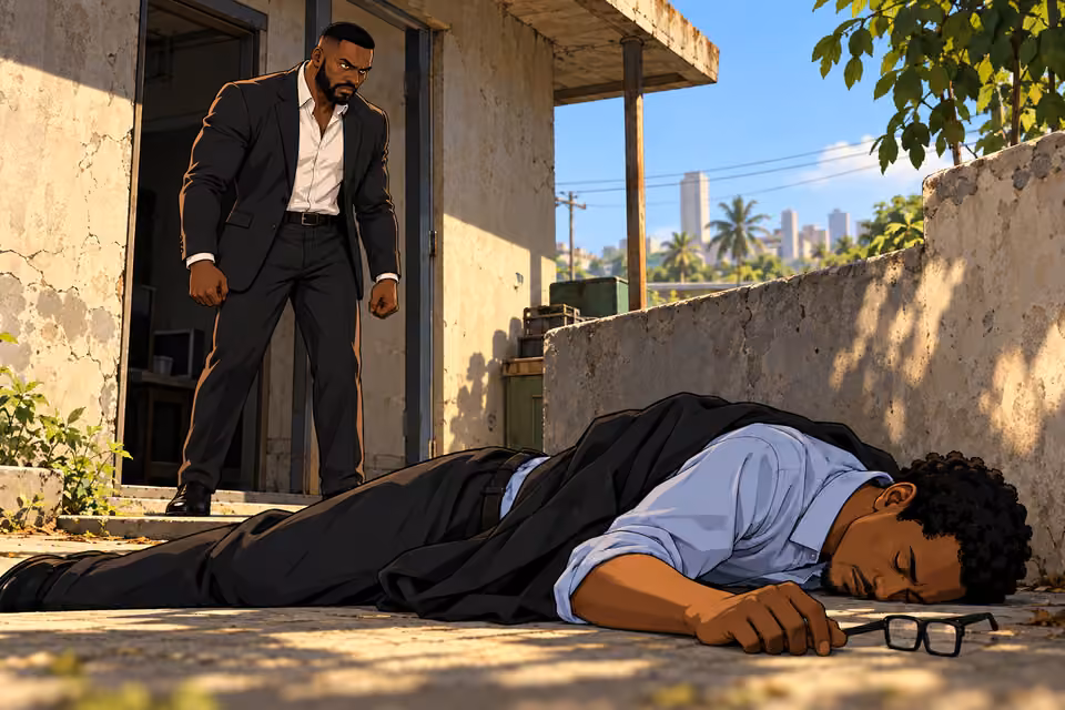 Olumide discovers Jide outside the hideout.
