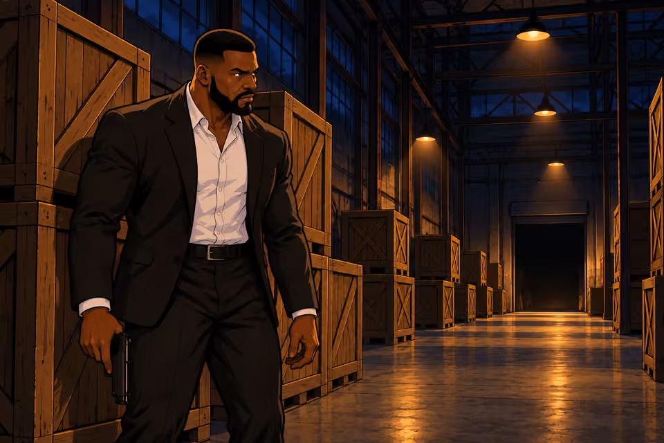 Olumide waits with his pistol