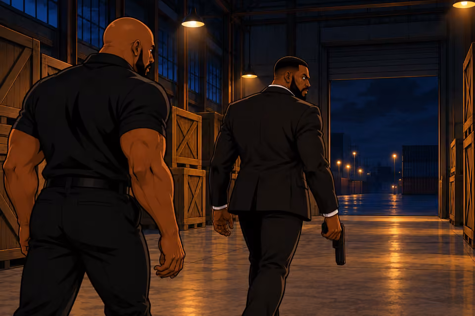 The two men turn toward the exit