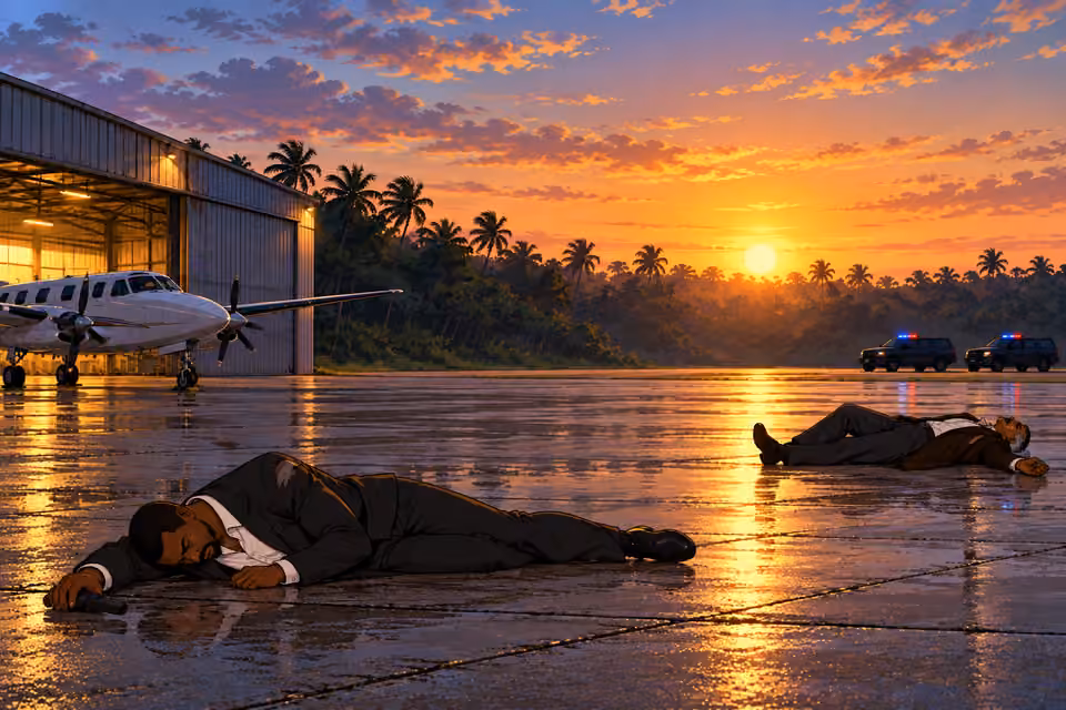 Sunrise settles over the silent airstrip