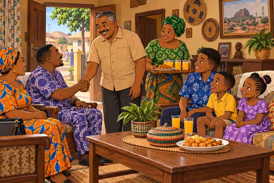 The Ojo family welcomes neighbors into their cheerful home.