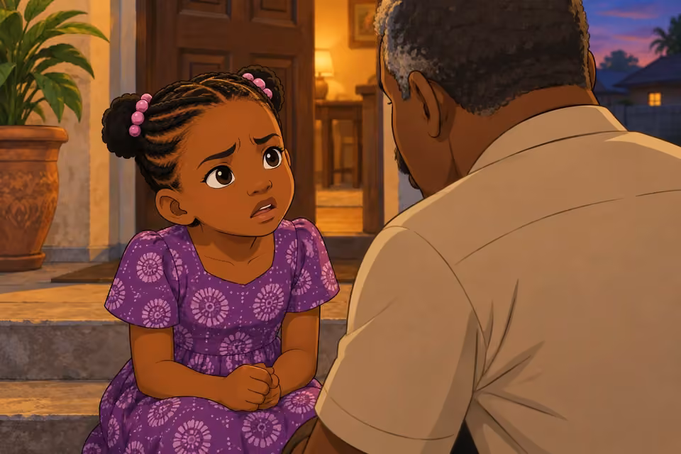 Morayo looks at her father in confusion, trying to understand his words.