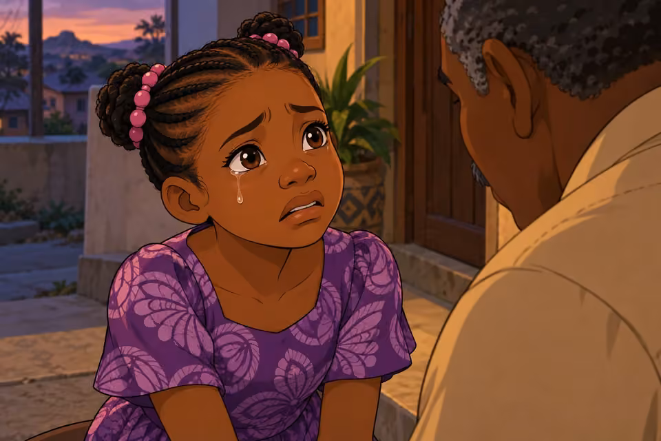 Tears fill Morayo's eyes as she realizes what has happened.