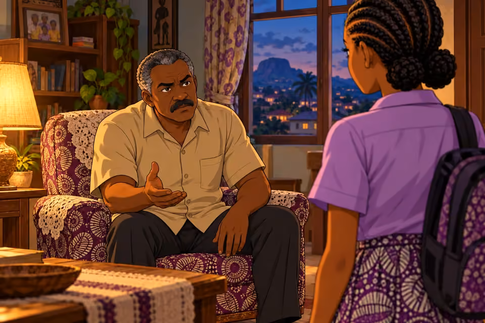 Kayode leans forward and tells Morayo that they need to talk.