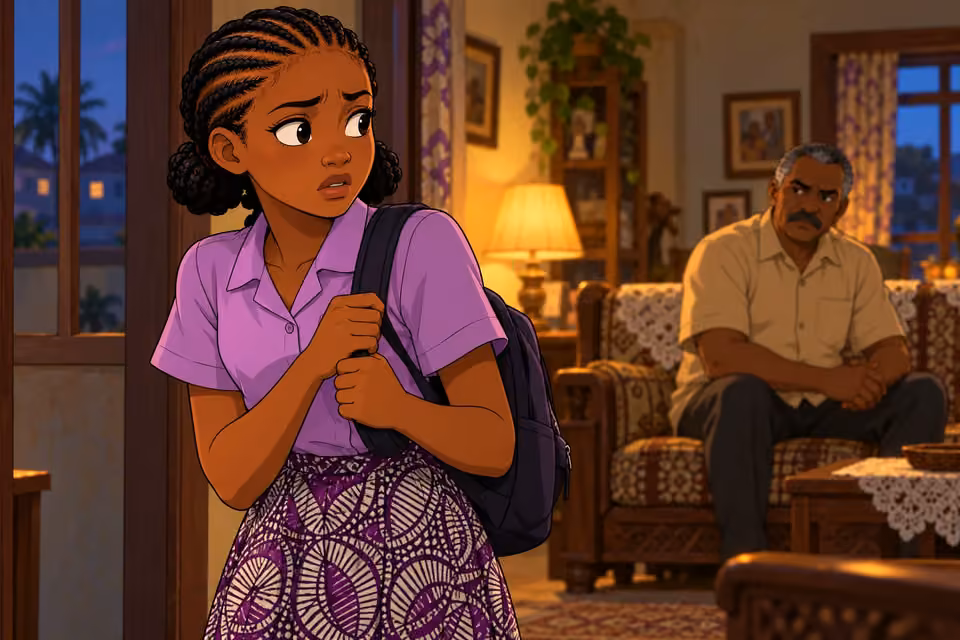 Morayo grips her backpack strap, worried that her father has discovered her secret.