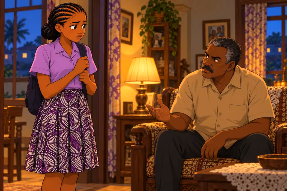 Kayode studies Morayo while speaking about decisions for her future.