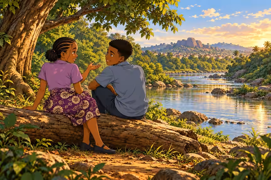 Morayo and Demola share their dreams while sitting beside the peaceful river.