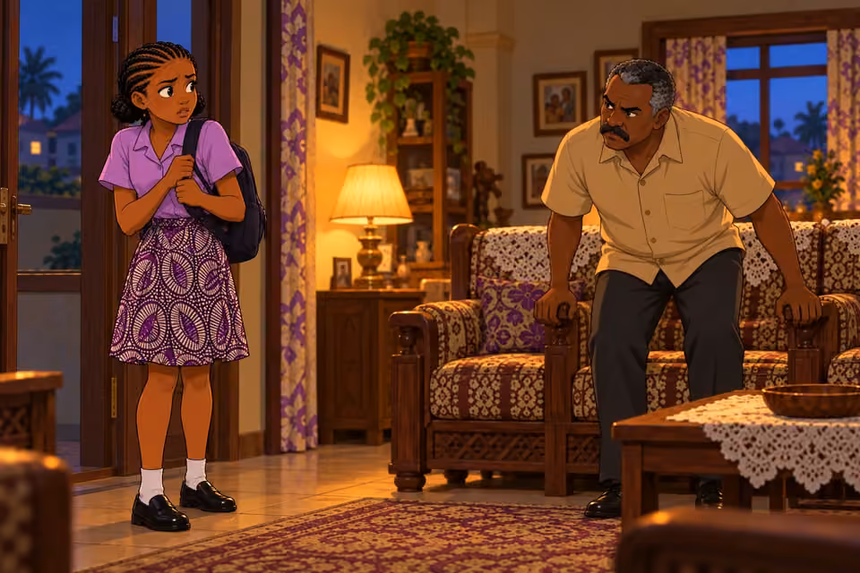 Kayode rises from his armchair and confronts Morayo.