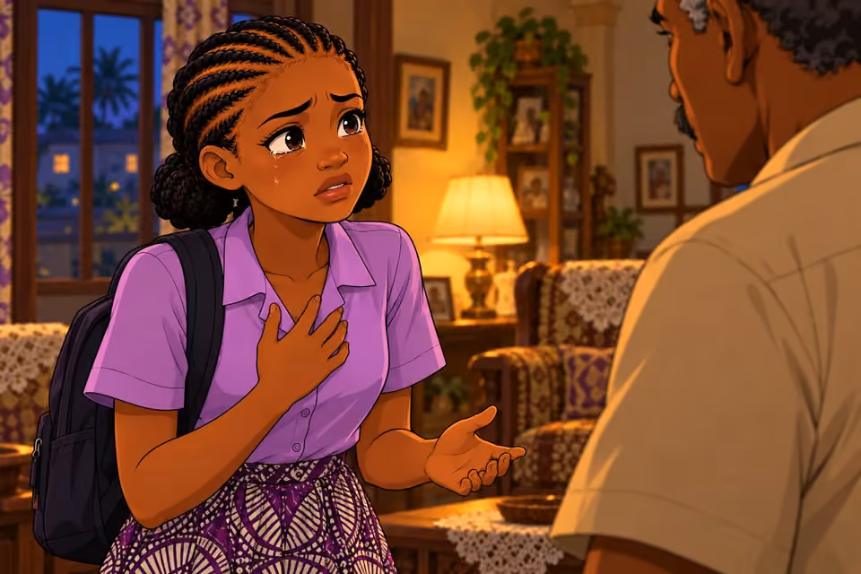 Morayo tearfully tells her father that Demola makes her happy.