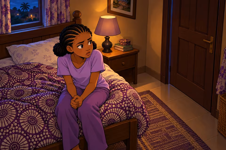Morayo fears her father’s reaction while alone in her room.