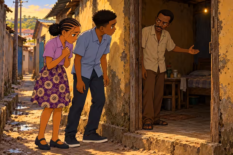 Morayo and Demola arrive at a shabby back-street room.
