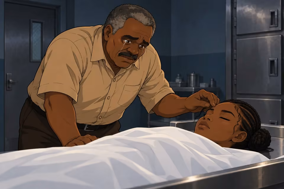 Kayode gently brushes a strand of hair from Morayo’s face.