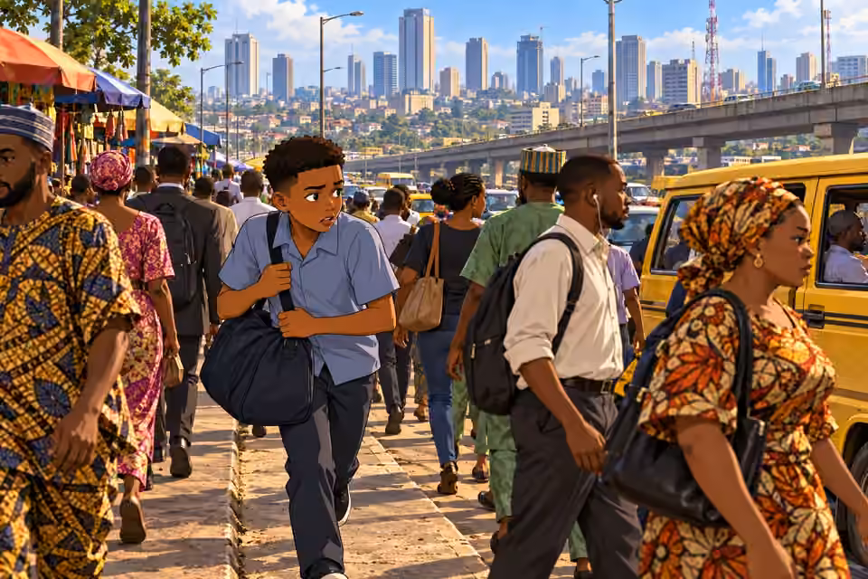 Demola enters the crowds on the outskirts of Lagos.