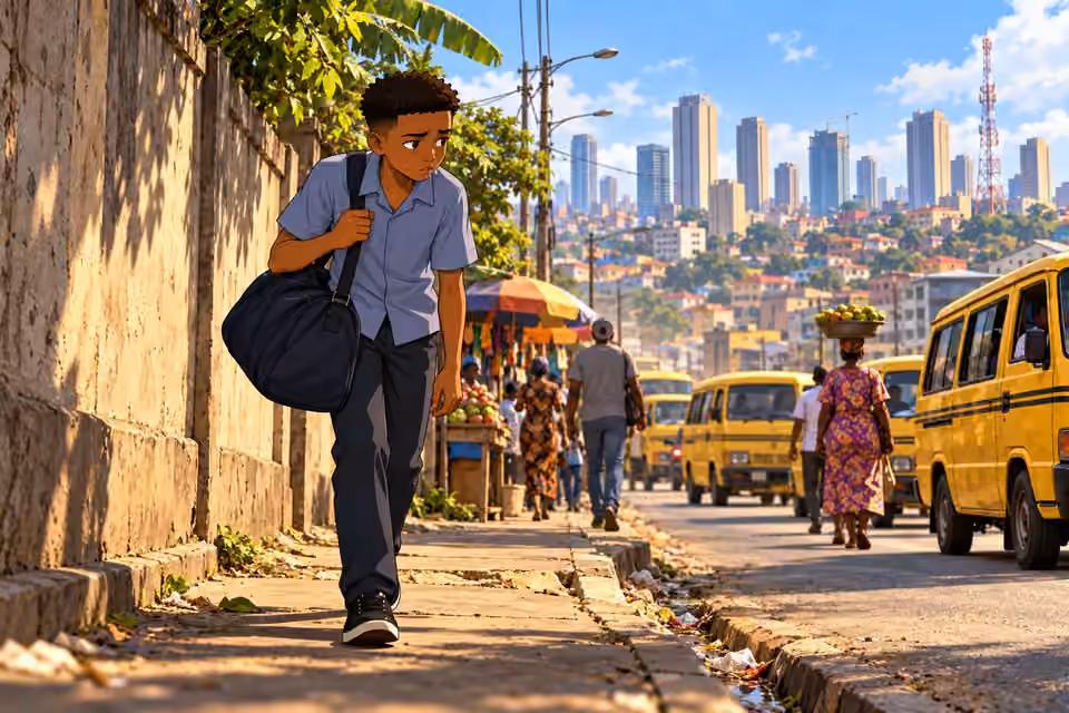 Demola wanders the streets of Lagos, exhausted and anxious.