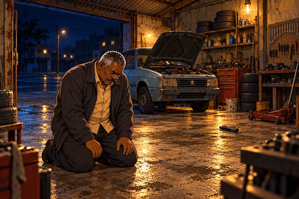 Kayode remains in the silent workshop after the deadly encounter.
