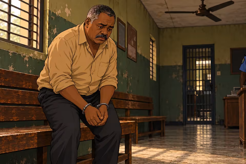 Kayode rises slowly from the police-station bench.