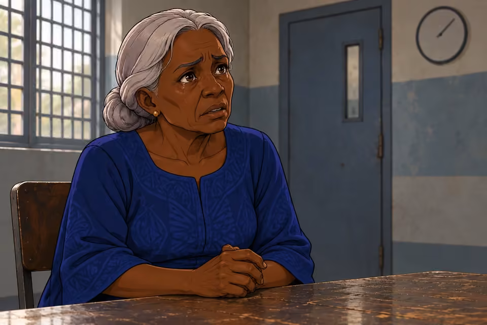 Aminat looks up at Kayode in disbelief and heartbreak.