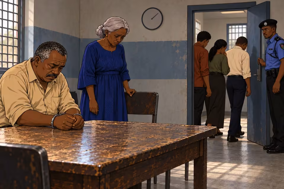 The officer ends the visit as Aminat and her family leave.
