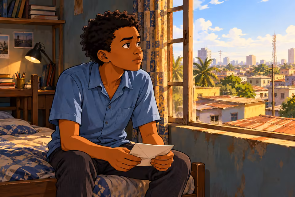 Demola looks toward the city.