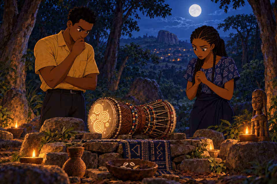 Ayo and Ifáyemi gather beside the Batá under the full moon.