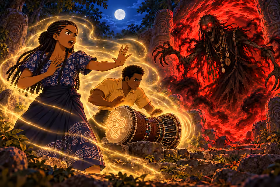 Ifáyemi sings a protective counter-invocation beside Ayo.