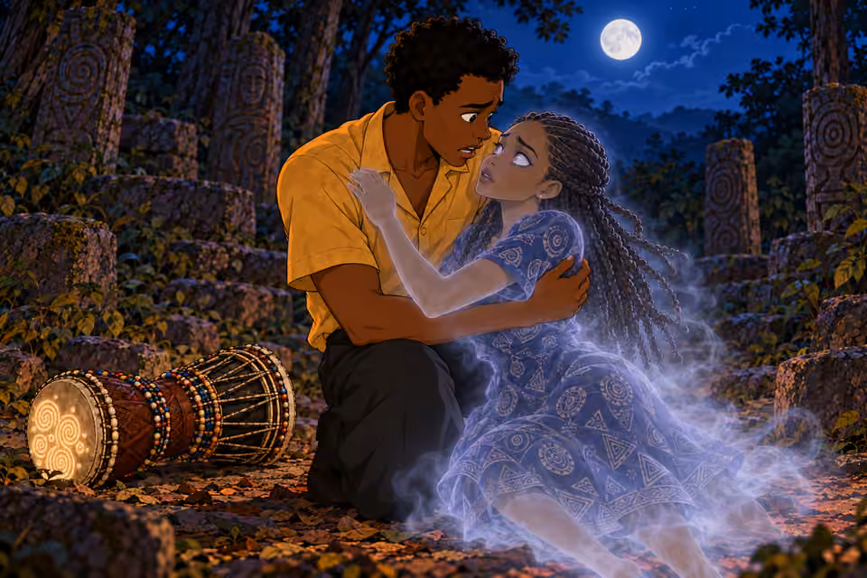 Ayo catches Abisola as she stumbles into his arms.