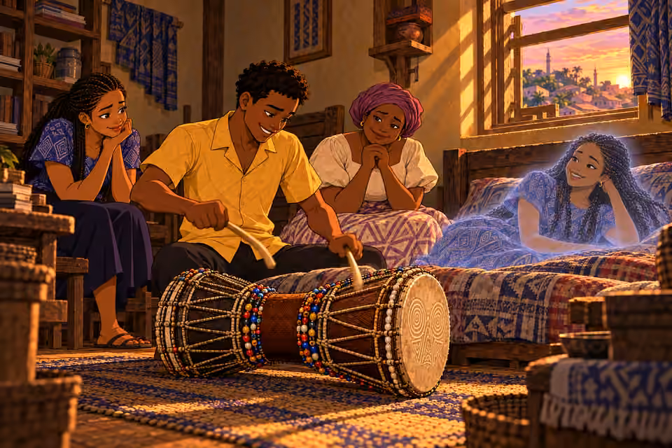 Ayo’s rhythm grows faster and fills the room with joy.