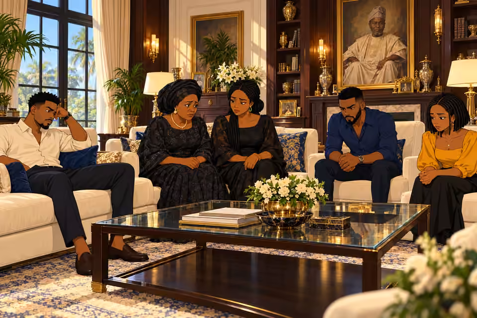 The family gathers beneath Obafemi portrait