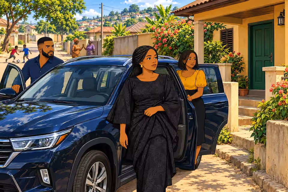 Oritoke arrives at the modest home