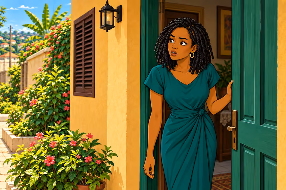 Folake cautiously greets the visitors