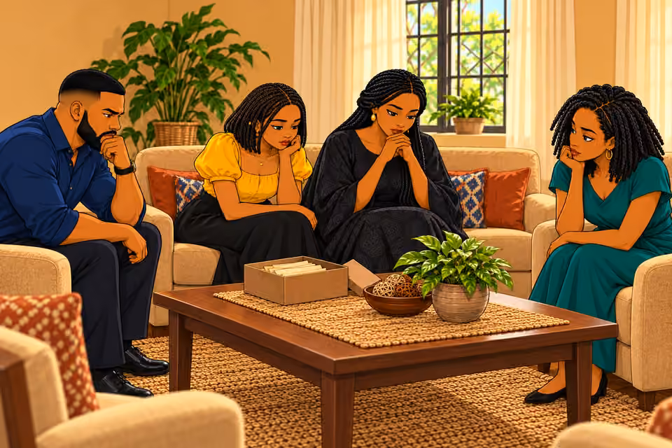 The siblings pause in silence