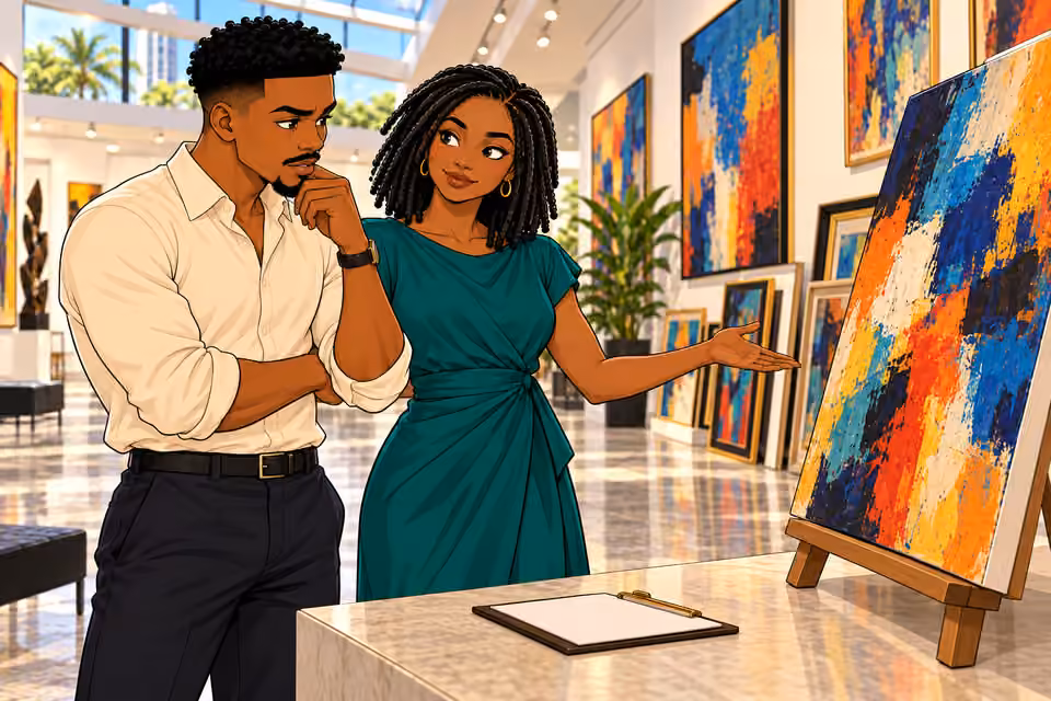 Folake guides Tosin through the gallery.