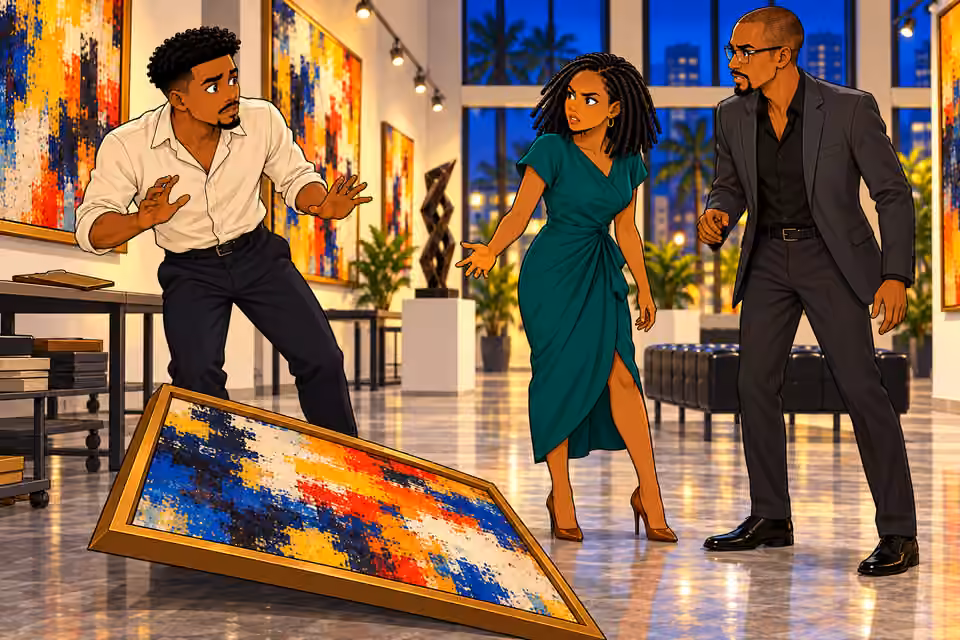 The fallen painting exposes Tosin.