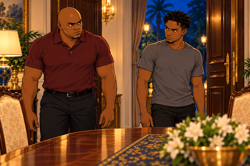The intruders exchange a warning glance.