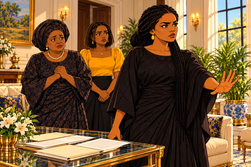 Oritoke stands in front of her family.