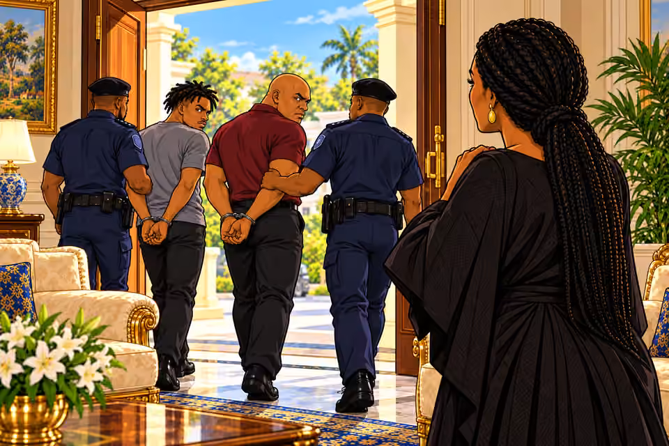 The police lead the intruders away.
