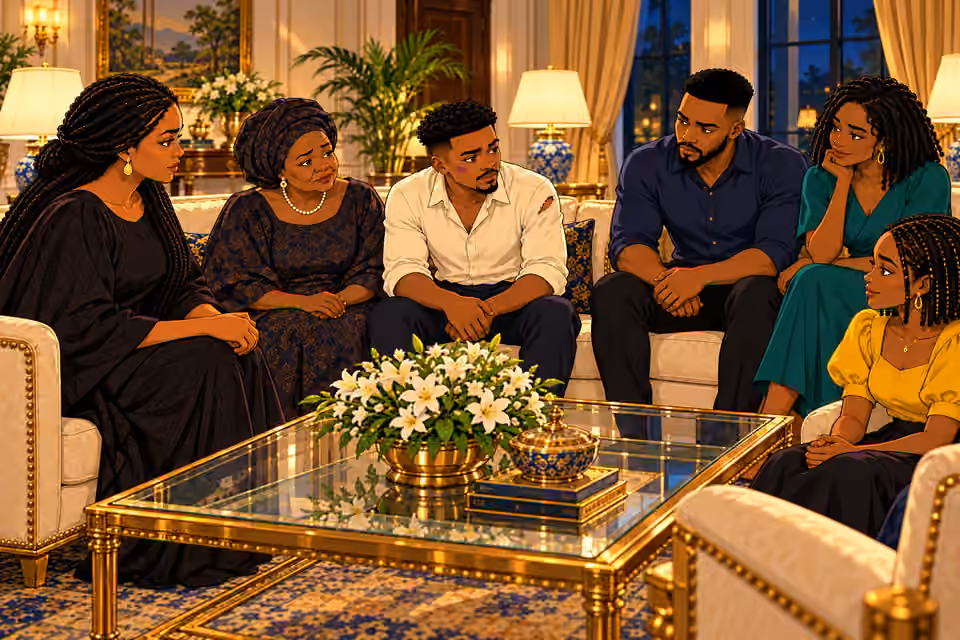 The family reflects together at home.