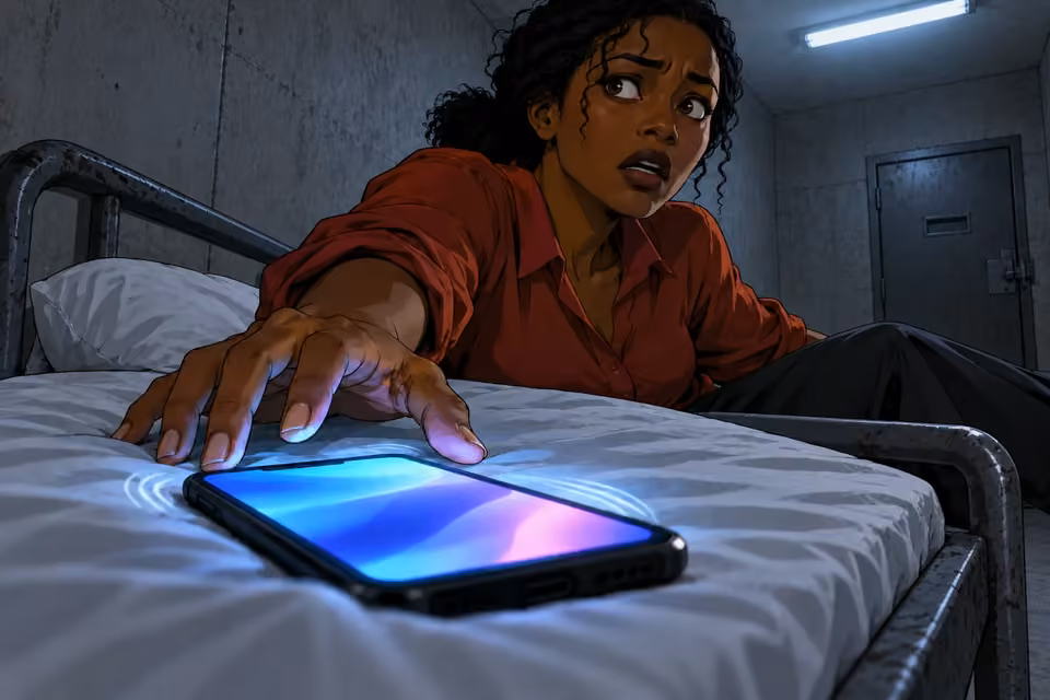 Kemi reaches for a buzzing phone beside her on the bed.