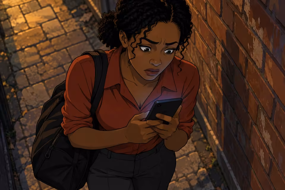 Kemi stares at the phone after the call abruptly ends.